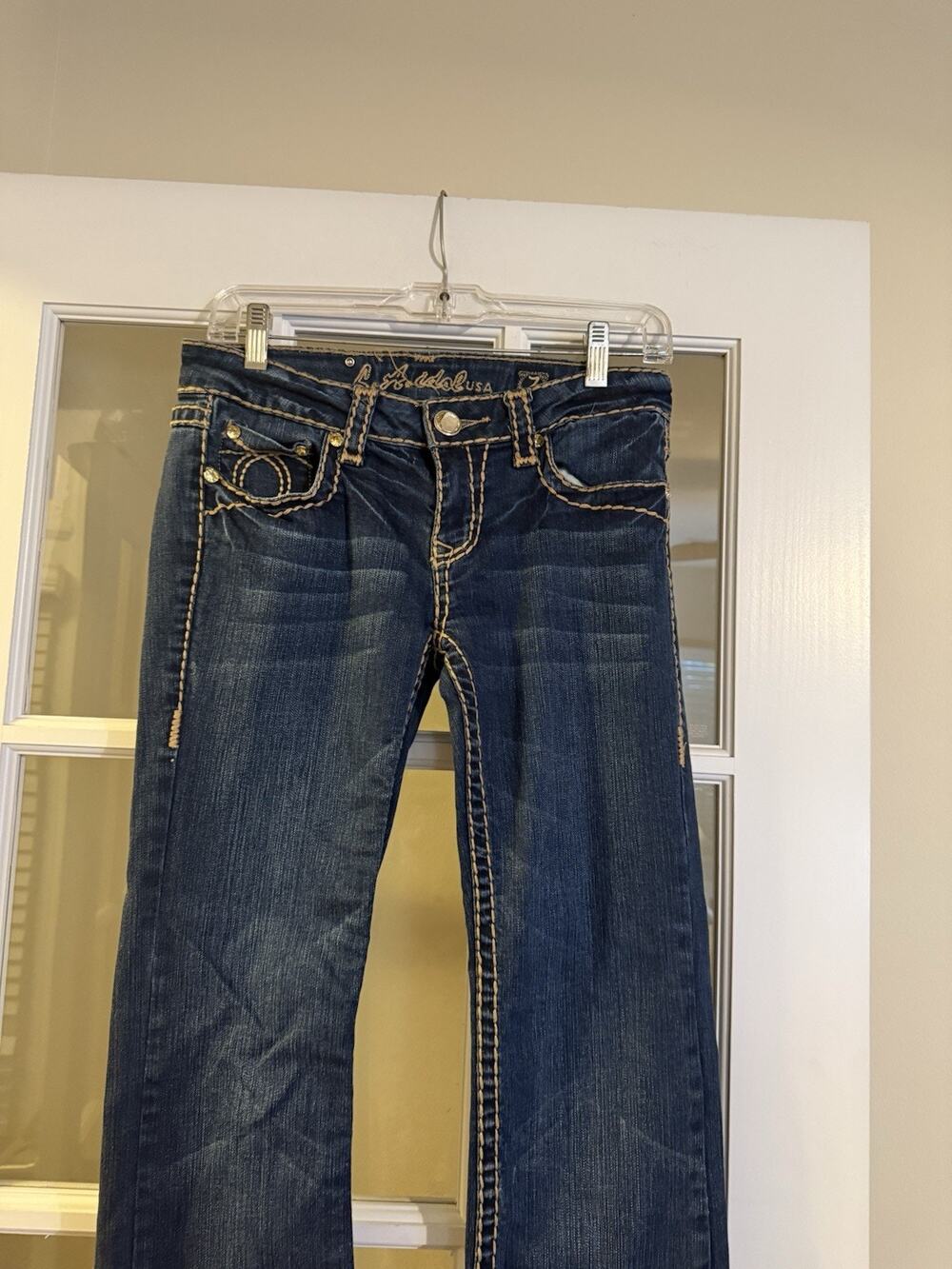 LA Idol USA denim jeans Embellished Embroidered Diamond y2k Juniors Size 7